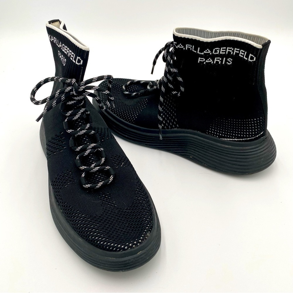 Karl Lagerfeld Paris Men's Knit Full Lace Up Tennis Shoes Sneakers Black Size 10